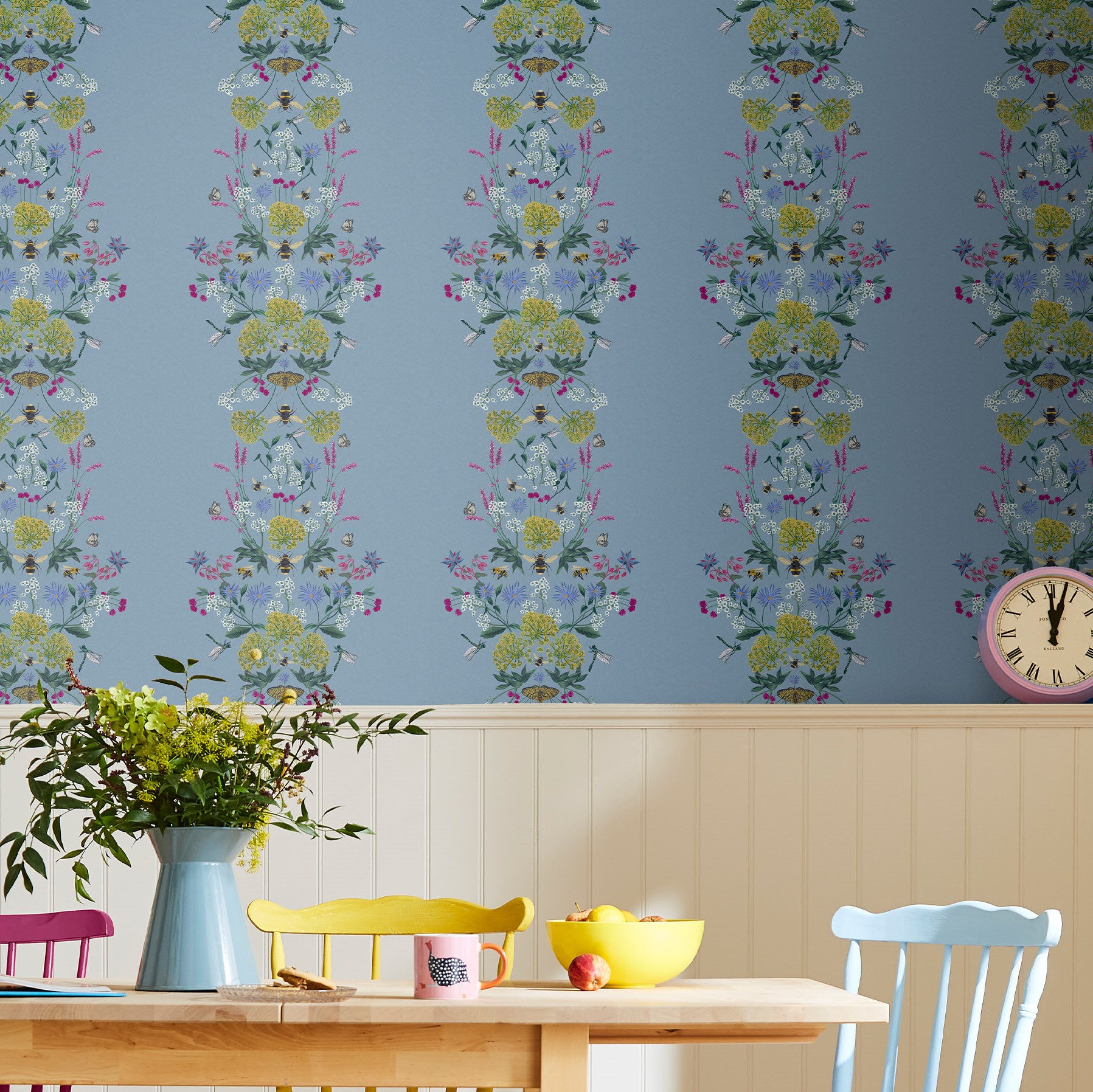 Perfect Pollinators Floral Wallpaper 118577 By Joules In Haze Blue